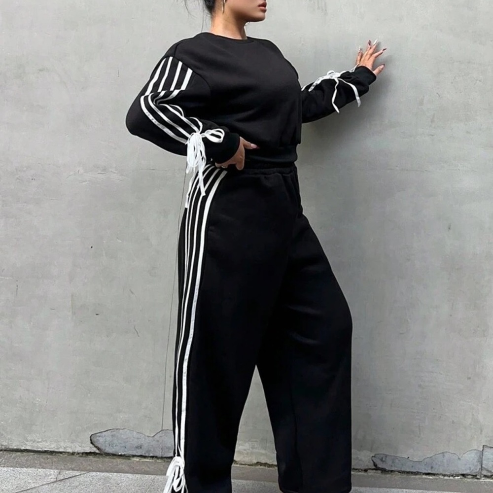 SHEIN Black Track Pants with White Stripes